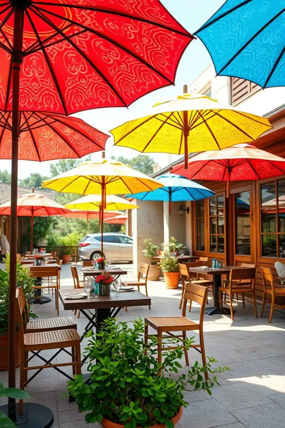 colorful umbrellas enhance outdoor dining
