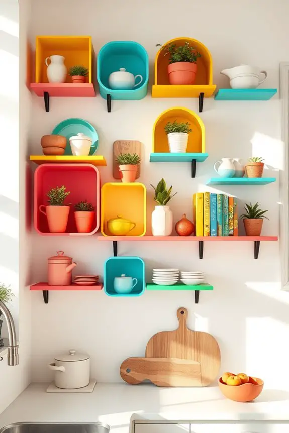 colorful unique kitchen shelves