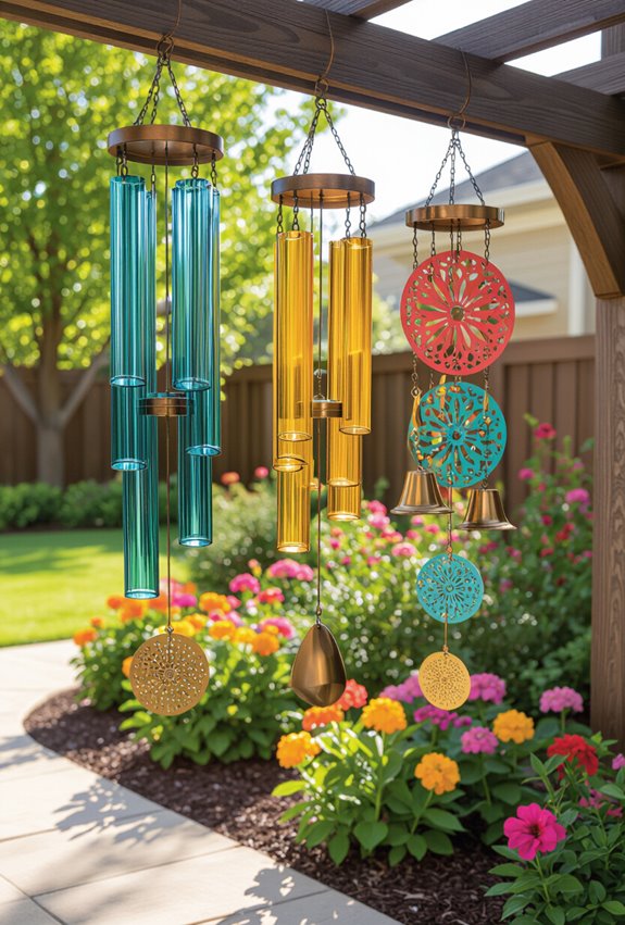 colorful wind chimes cluster