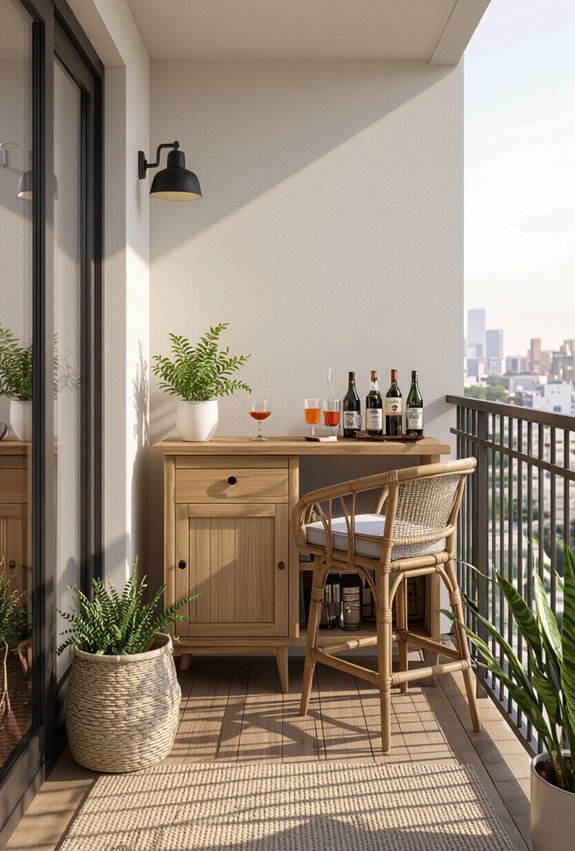 compact balcony cocktail cart setup
