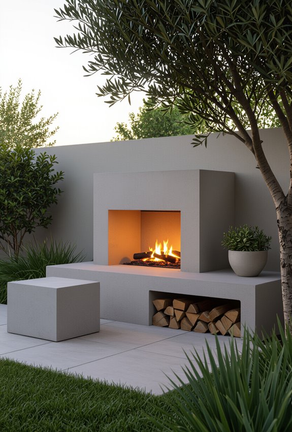 compact corner concrete fireplace