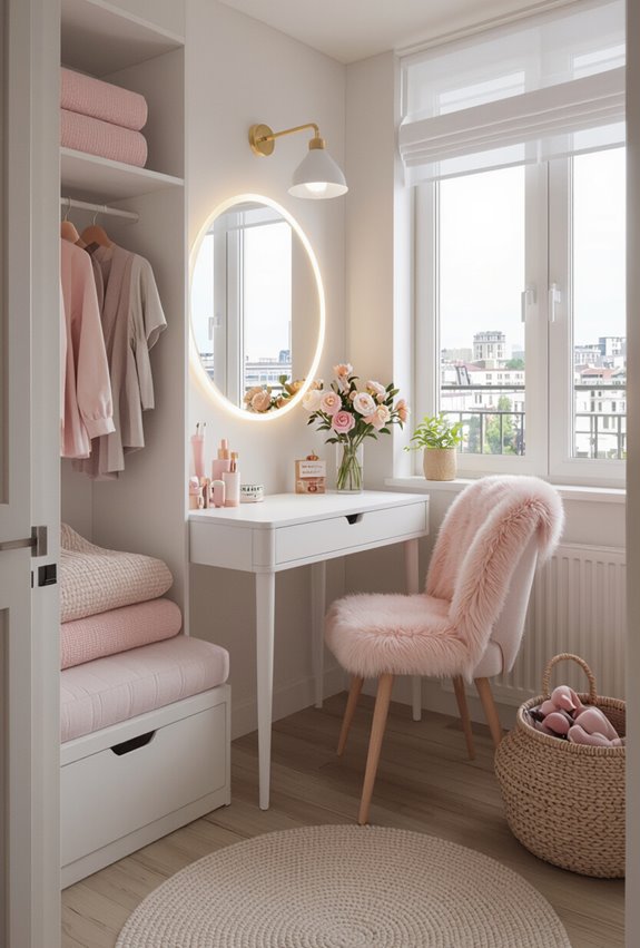 compact mirrored dressing nook