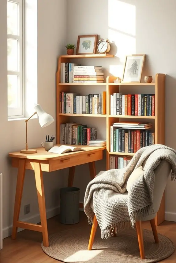 compact workspace with bookshelves
