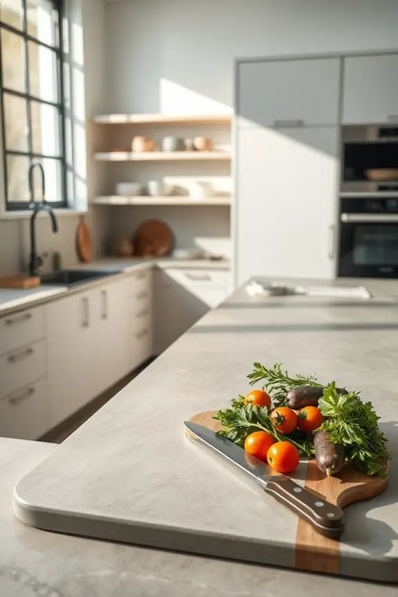 concrete counters with cutting boards