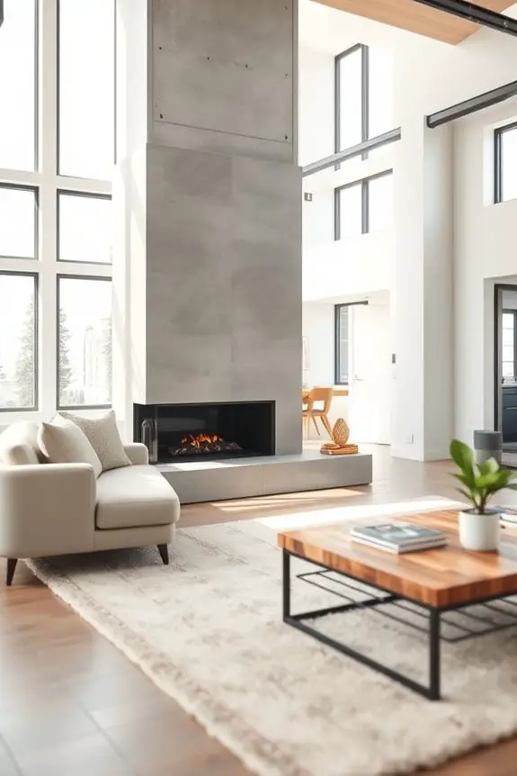 concrete fireplace enhances aesthetics