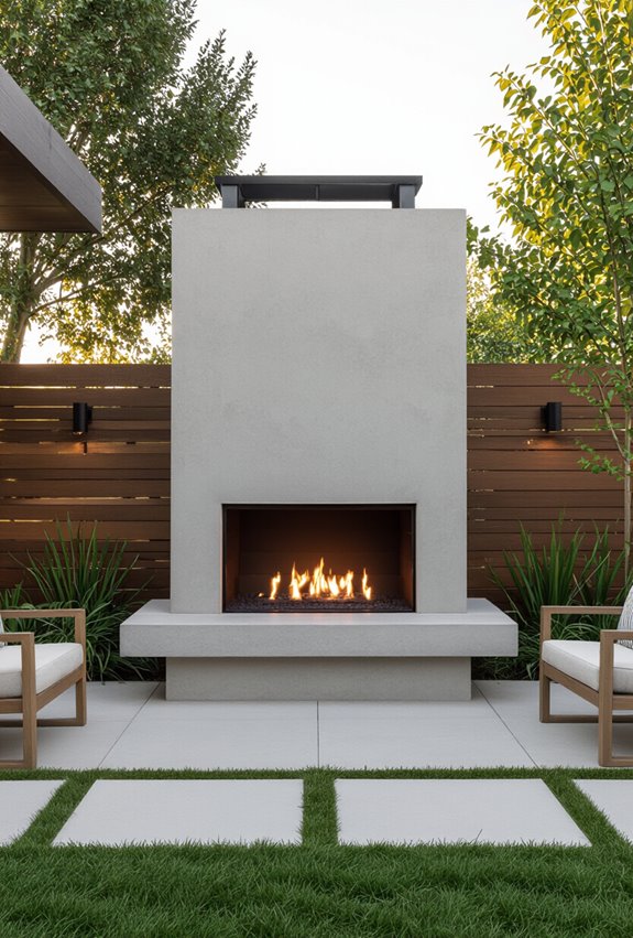 concrete fireplace with gas