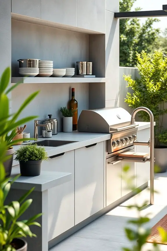 concrete kitchen with shelving