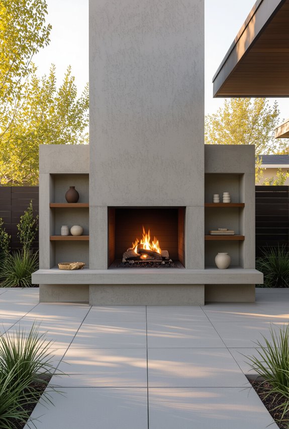 concrete mantel with weatherproof shelves