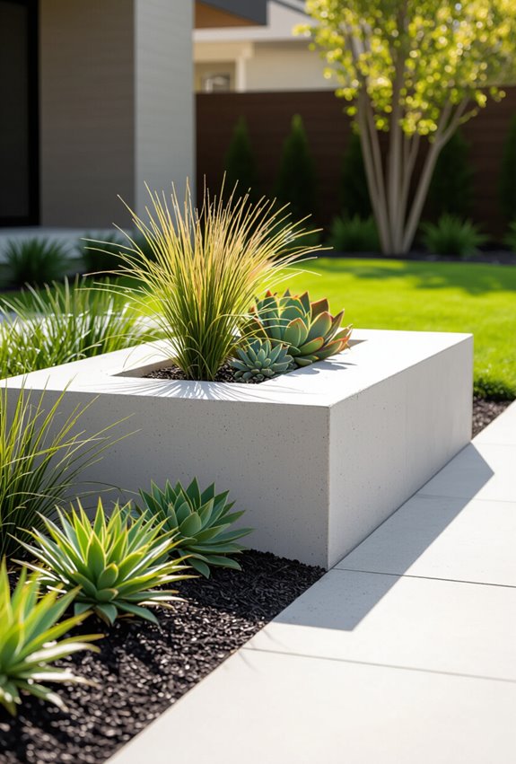 concrete plinths framing pathways
