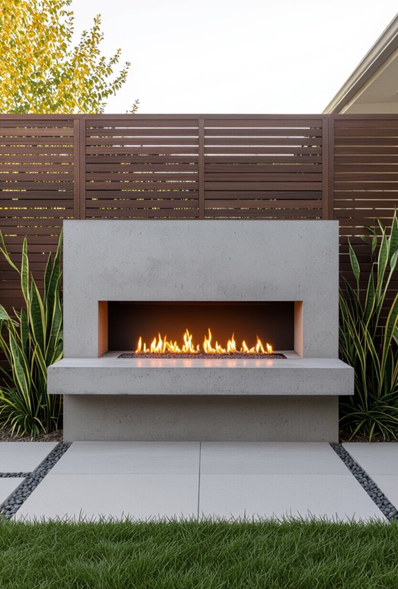 concrete screened ambient fireplace retreat