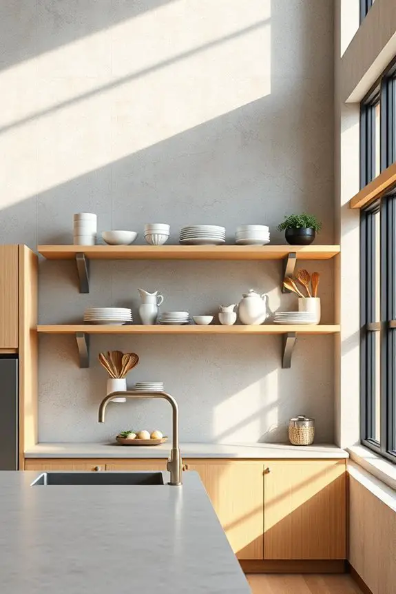 concrete supported open shelving