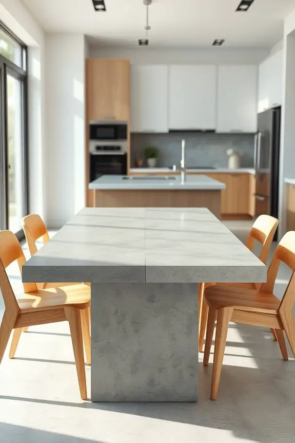 concrete table wood chairs