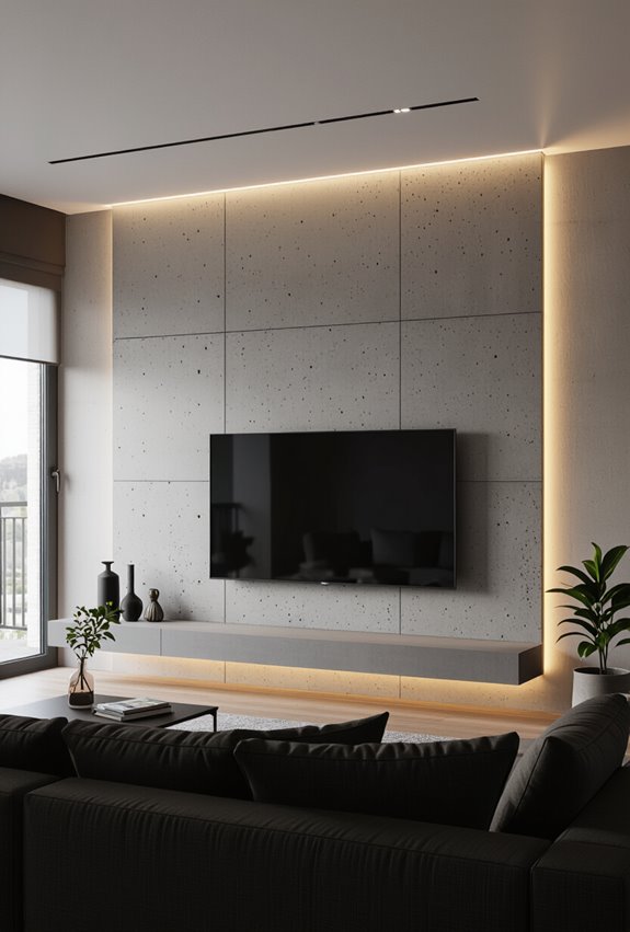 concrete wall with recessed lighting
