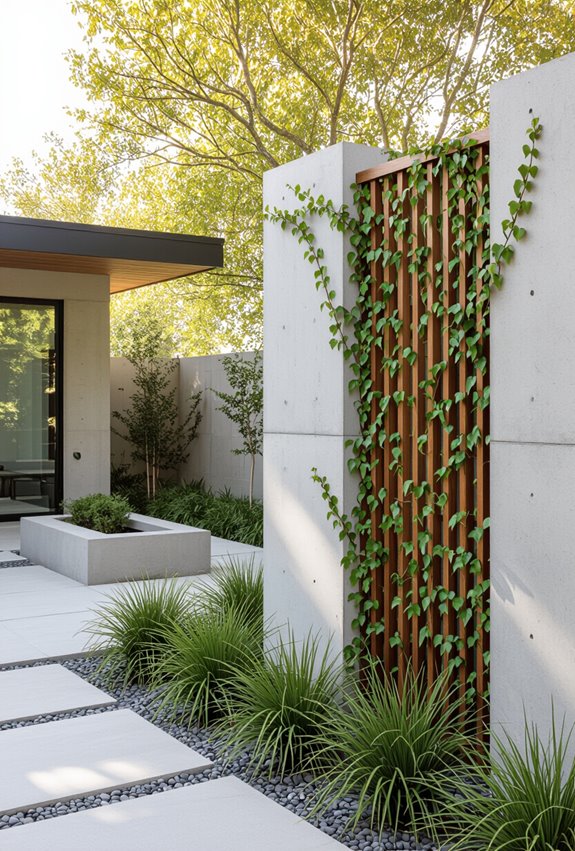concrete wall with trellis