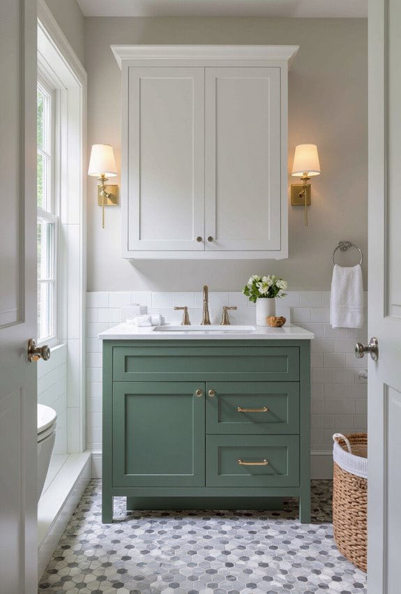 contrasting two tone bathroom cabinetry