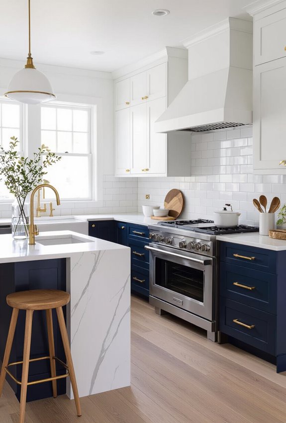 contrasting two tone kitchen cabinetry
