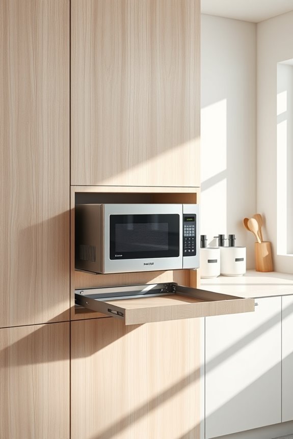 convenient pull out microwave storage