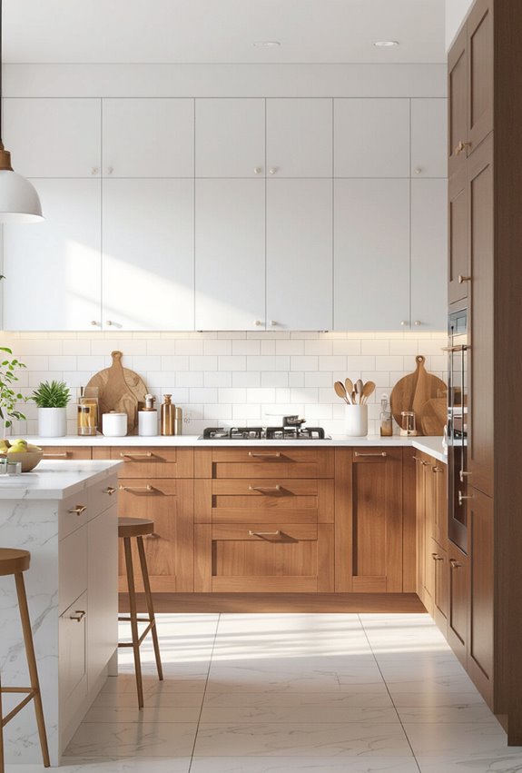 cool gray frames warm cabinetry