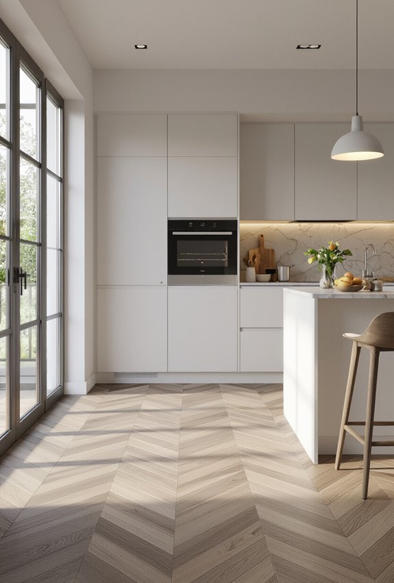cool gray herringbone focal point