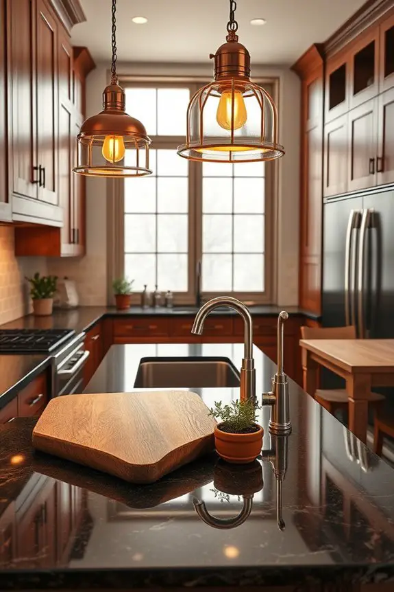 copper accents enhance warmth