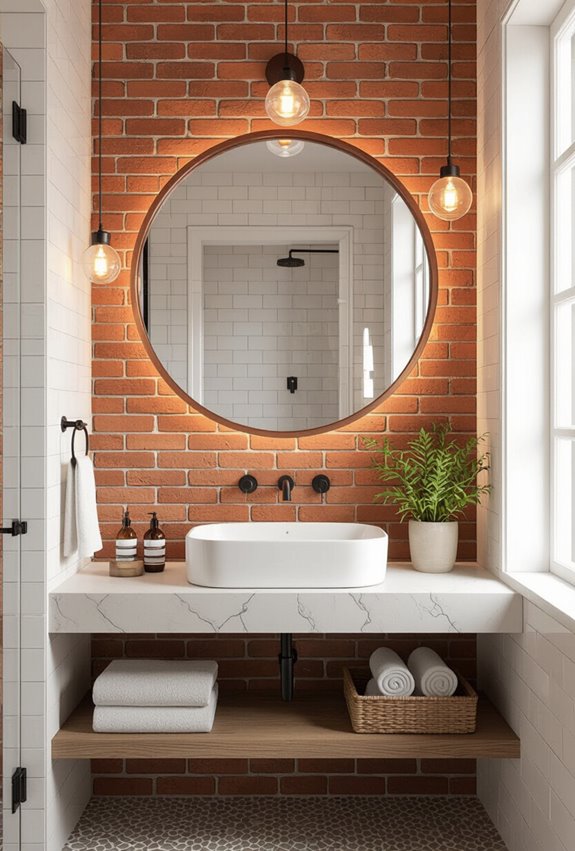 copper accents highlight brick