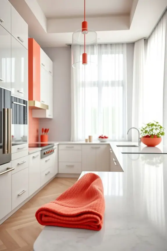 coral accents enhance kitchens