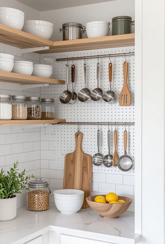 corner pegboard utensil organization