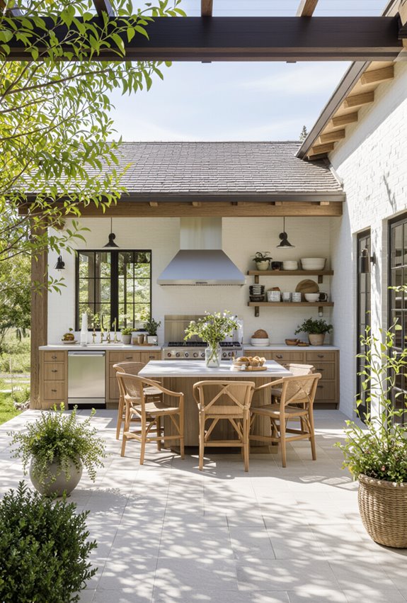 courtyard kitchen with planters