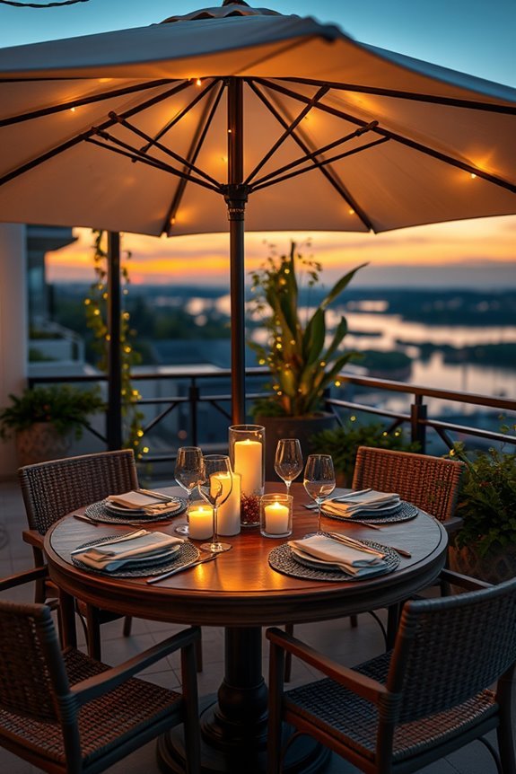 cozy balcony dining lights