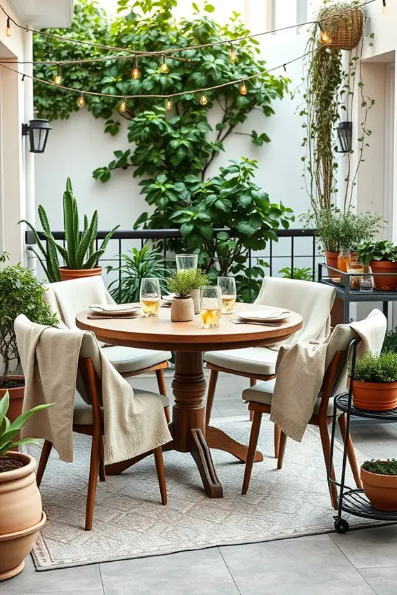 cozy balcony dining setup
