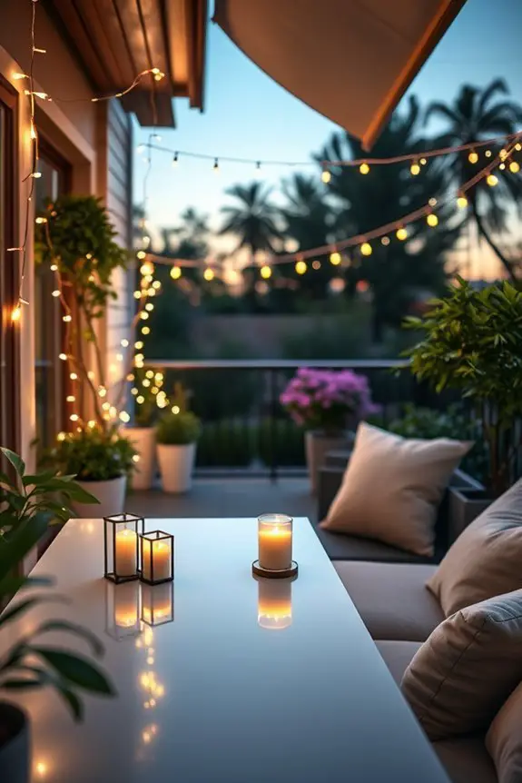 cozy balcony fairy lights