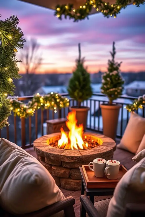 cozy balcony fire pit