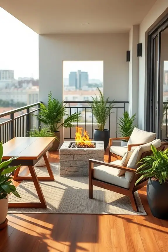 cozy balcony fire pit