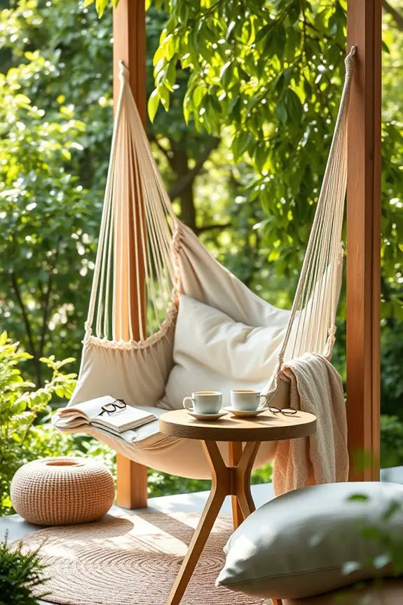 cozy balcony hammock setup