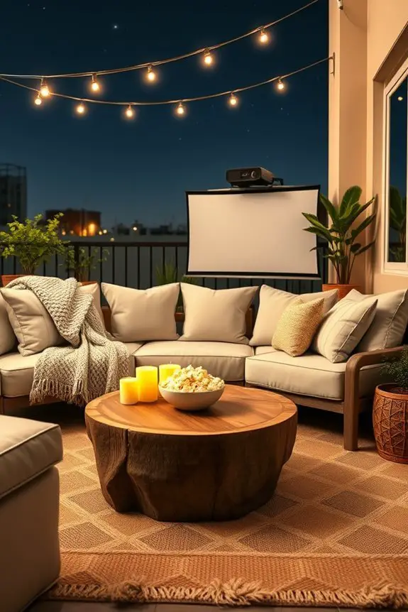 cozy balcony movie night