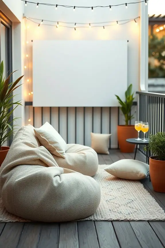 cozy balcony movie setup