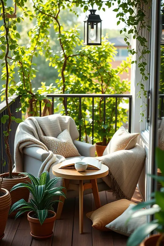 cozy balcony reading corner