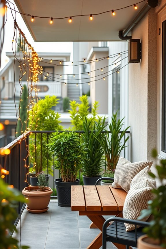 cozy balcony string lights