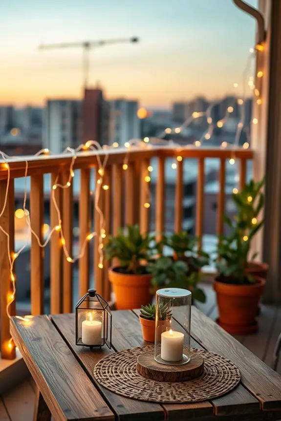 cozy balcony string lights