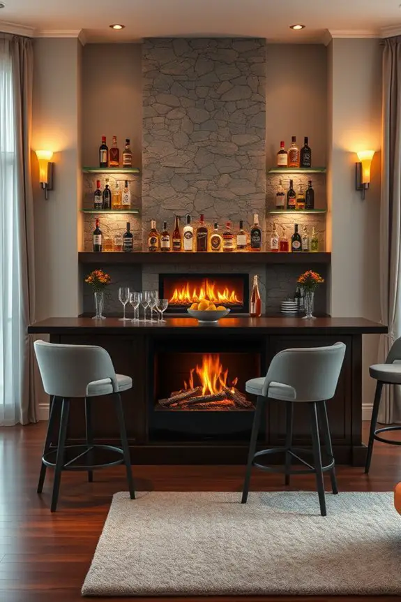 cozy bar by fireplace