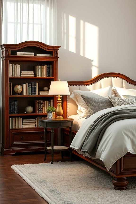 cozy bedside bookshelf organization