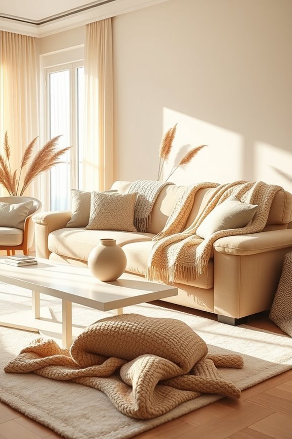 cozy beige blanket styling