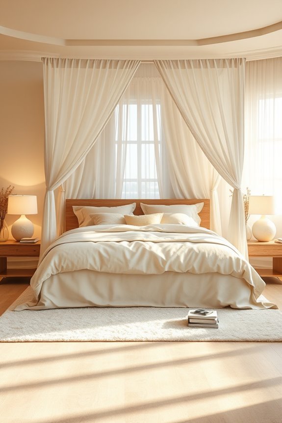 cozy beige canopy bed