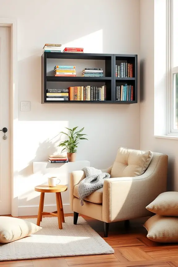 cozy black shelf nook