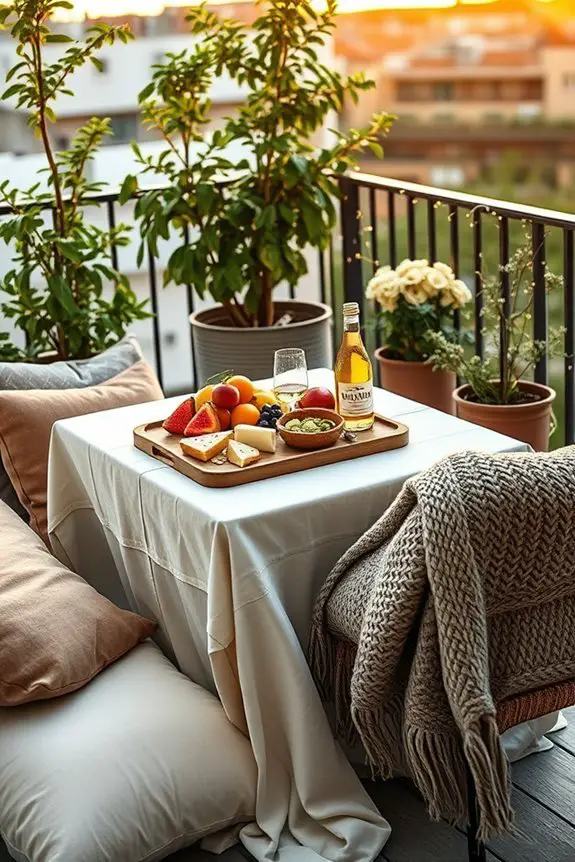 cozy blankets enhance outdoor dining