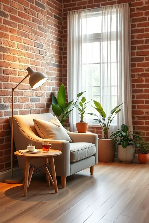 cozy brick reading nook
