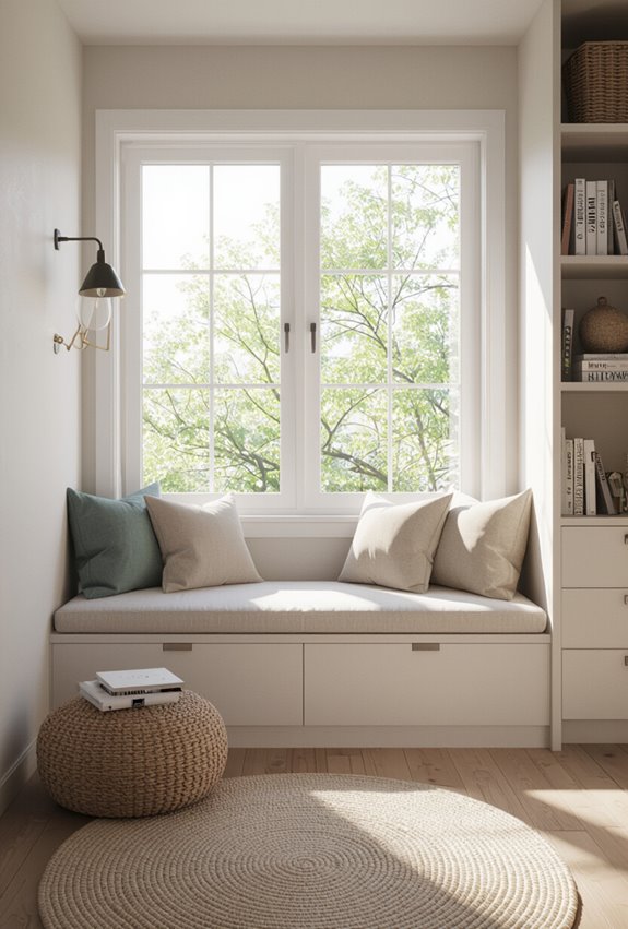 cozy compact window seat nook