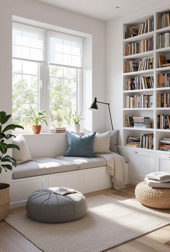 cozy cushioned sunlit reading nook