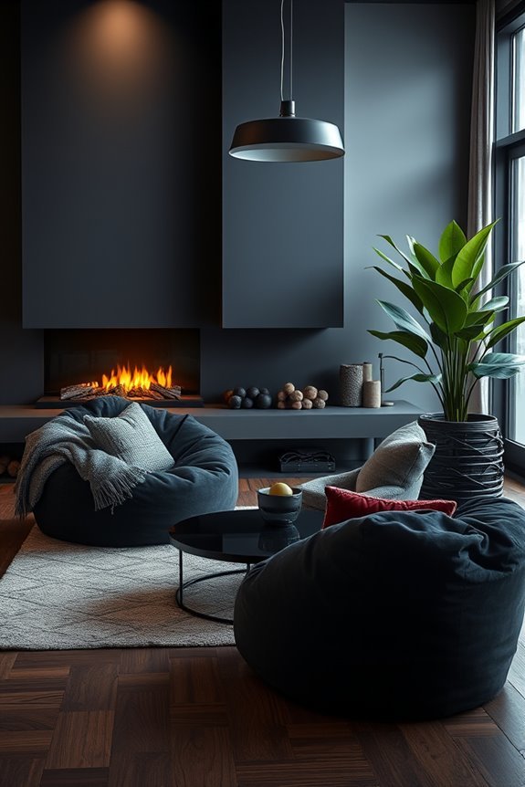 cozy dark fabric bean bags