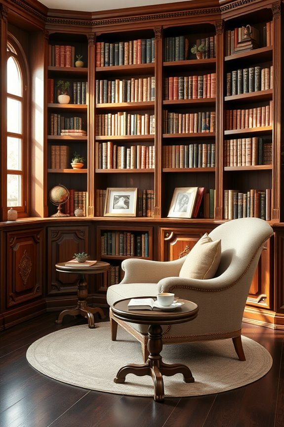 cozy dark wood bookcases